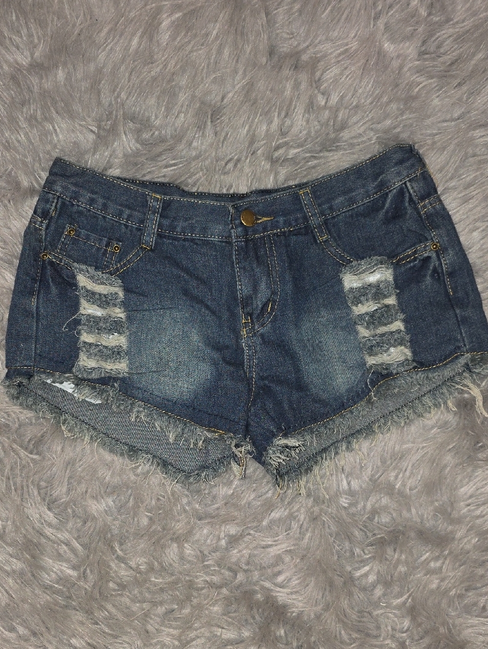 Women's Dark Blue Distressed Denim Shorts